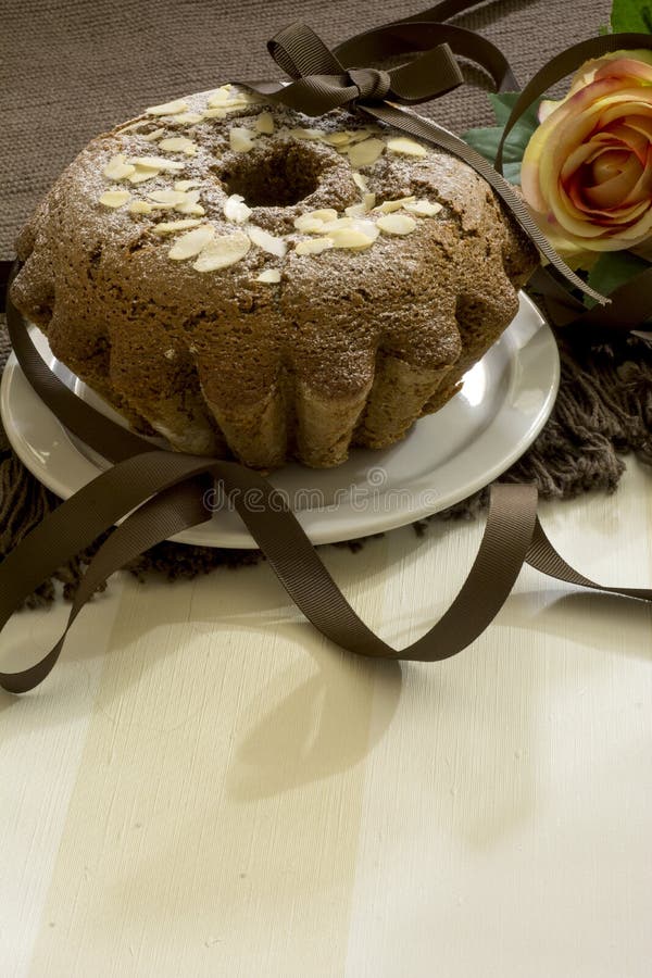 Chocolate cake on brown blanket