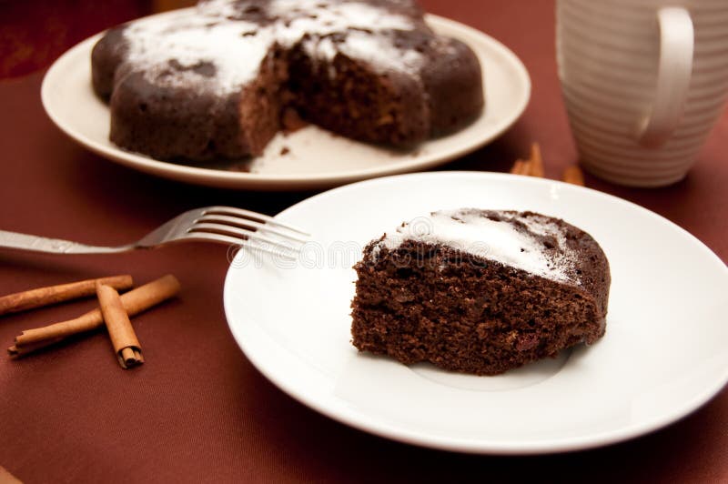 Chocolate cake with icing sugar