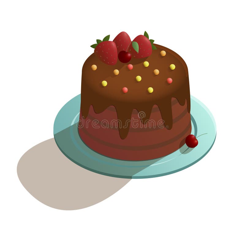 Chocolate cake in isometric style royalty free illustration Chocolate cake in isometric style royalty free illustration