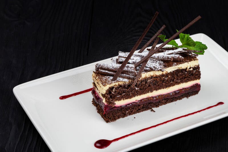 Chocolate Cake with Mint Leaves Stock Photo Image of decorated