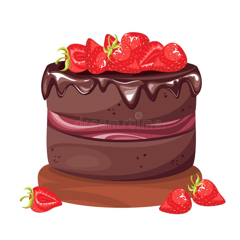 Chocolate Cake with Strawberries and Chocolate Cream. Stock Vector ...