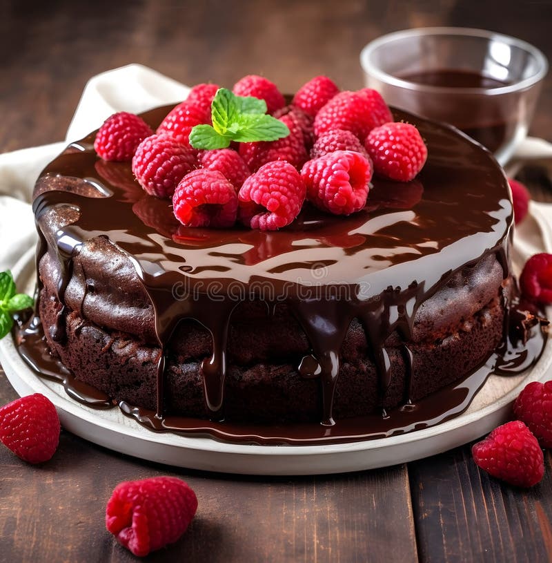 Chocolate Cake with Chocolate Topping . Ai Generated Stock Illustration