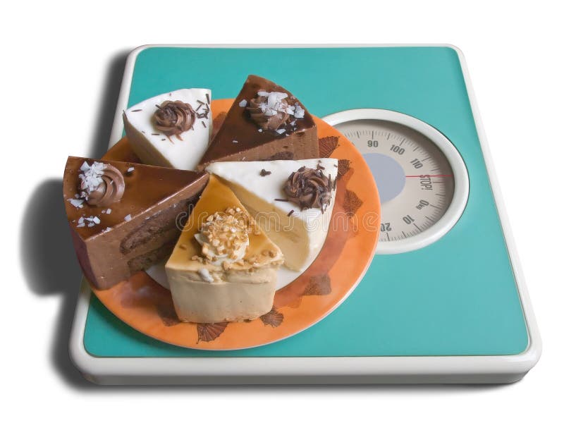 Chocolate cake on weigh-scale