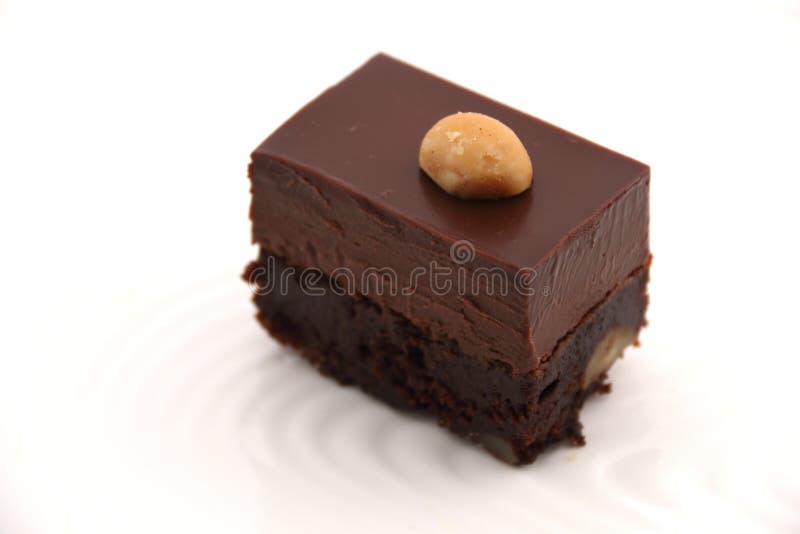 Chocolate cake on a white background.