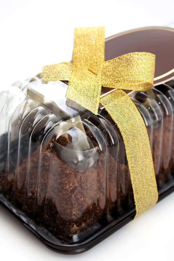 Chocolate cake wrapped in gift