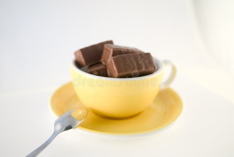 Chocolate Candies In Yellow Cup, Hot Chocolate Picture. Image 5104265