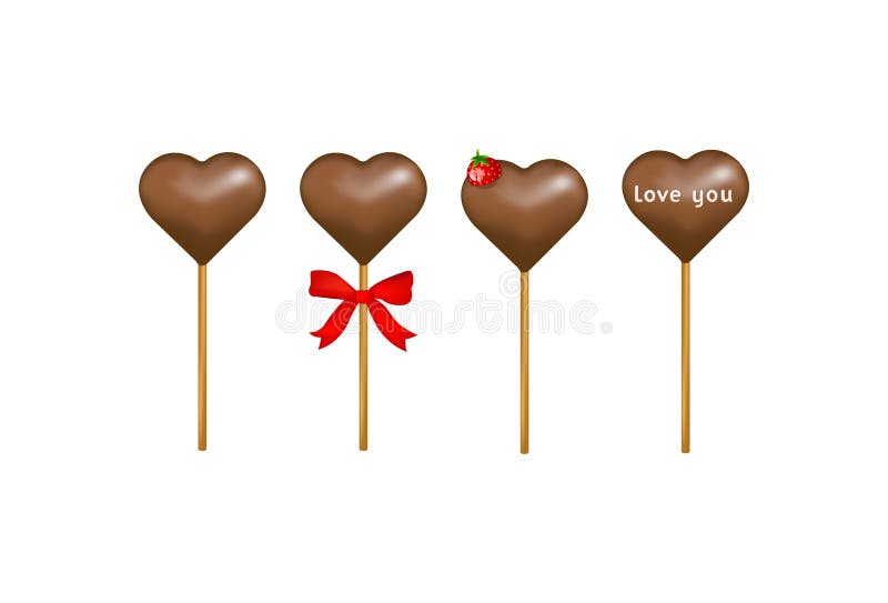 Chocolate candy hearts with a strawberry. Vector