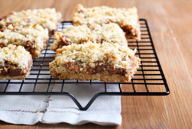 Chocolate and Caramel Oat Bars Stock Image Image of streusel, squares