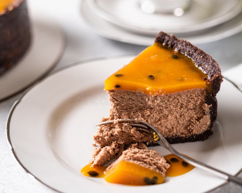 Chocolate Cheesecake with Mango and Passion Fruit. Slice of Mango Stock Photo Image of mousse