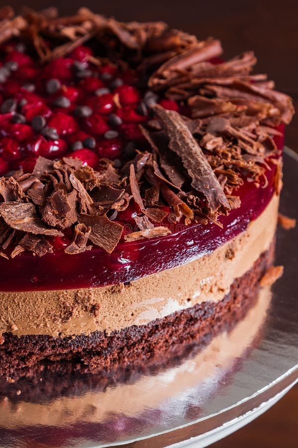 Chocolate and cherry cake stock image. Image of glaze ...