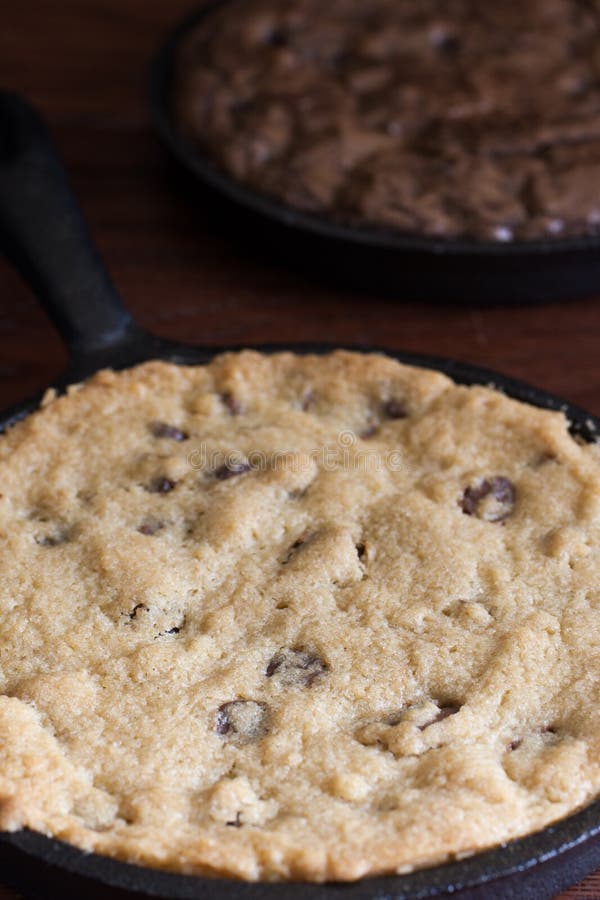 Chocolate Chip Cookie in Cast Iron Pan Stock Image Image of choclate