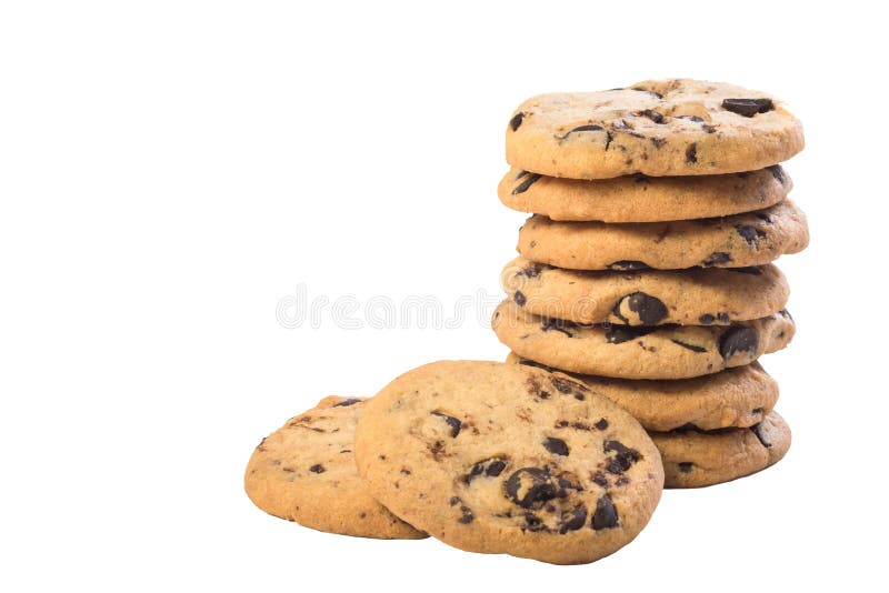 Chocolate chip cookie isolated on white background. Homemade pastry