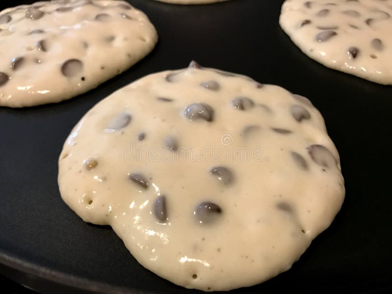Chocolate Chip Pancakes on the Griddle Stock Image Image of nutrition, bowl 115525051