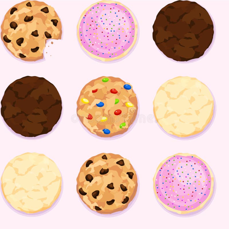 Chocolate Chip, Sugar, Fudge Cookie Seamless Repeating Background stock illustration Chocolate Chip, Sugar, Fudge Cookie Seamless Repeating Background stock illustration