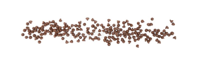 Chocolate Chips Isolated, Scattered Chocolate Sprinkles, Decorative Cocoa Drops, Cookie Decoration Ingredient royalty free stock photography