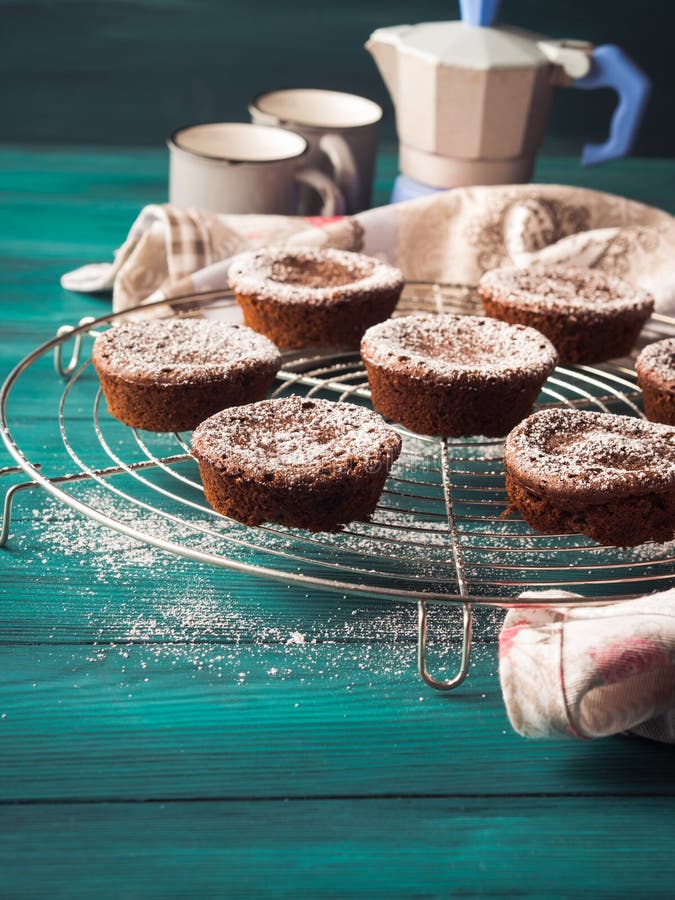 Chocolate Winter Muffins with Icing Sugar Stock Photo - Image of ...