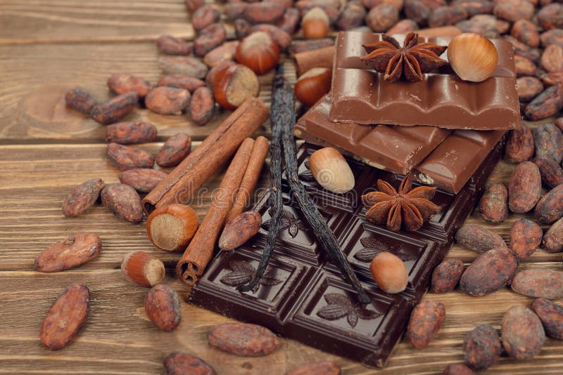Chocolate and cocoa beans stock photo. Image of brown 34436596