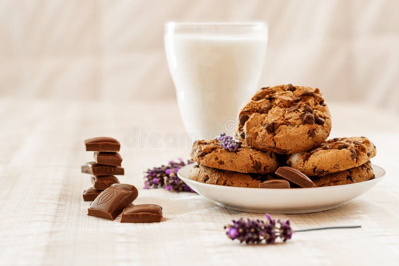 Chocolate con las galletas y la leche foto de archivo Chocolate con las galletas y la leche foto de archivo