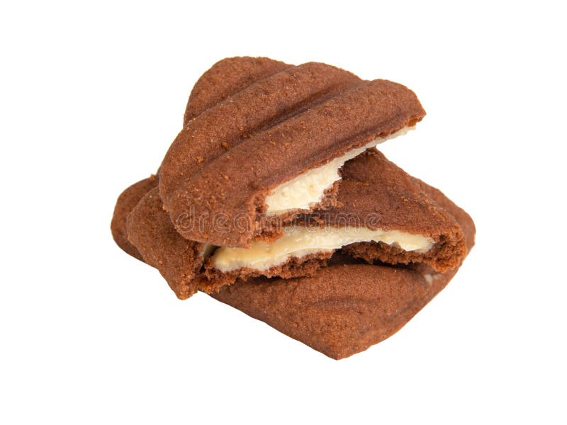 Chocolate Cookie with Cream Filling Isolated on the White Background