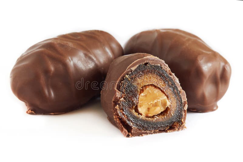 Chocolate covered dates stuffed with almonds