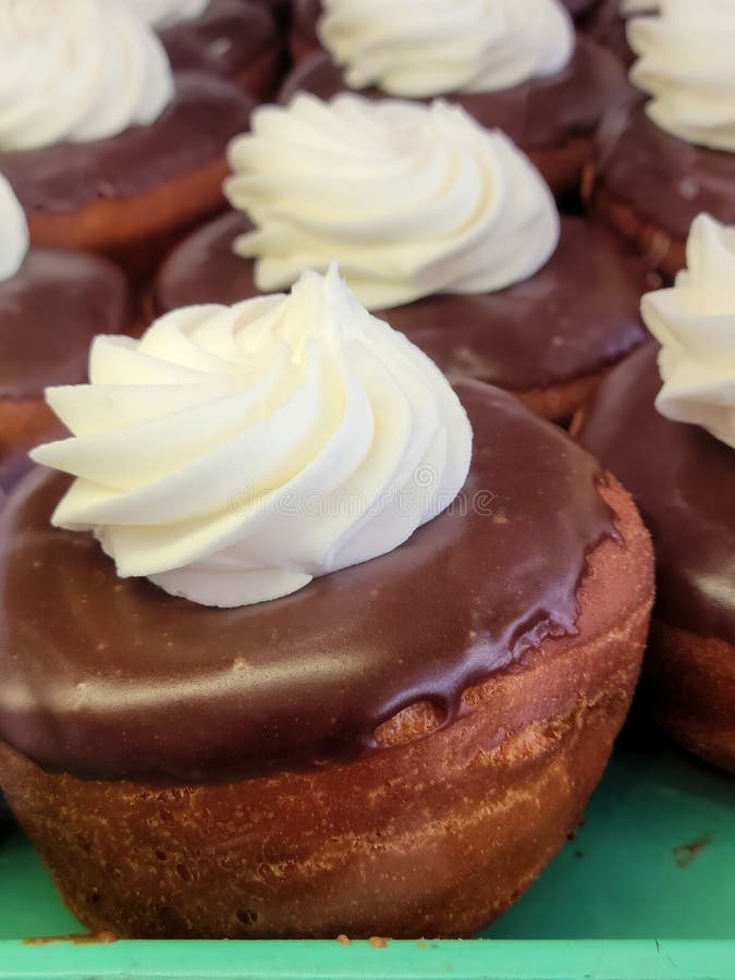 Chocolate Covered Donuts with Cream Stock Photo Image of brown, snack