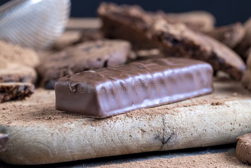Chocolatecovered Chocolateflavored Nougat with Caramel Stock Image