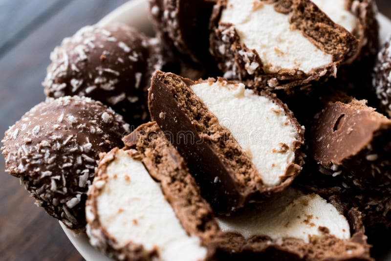 Chocolate and Coconut Covered Marshmallow Stock Image Image of