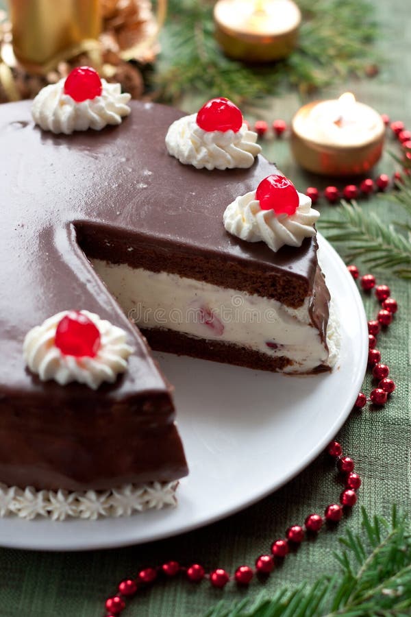 Chocolate and cream cherry birthday cake