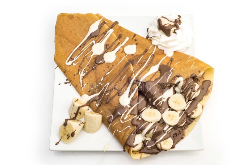 Chocolate crepe isolated on white background, Clipping path included