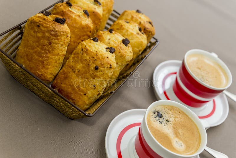 Chocolate Croissant and Coffee Stock Image Image of croissant, basket