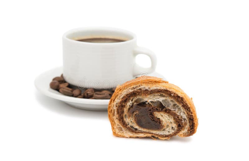 Chocolate croissant with coffee