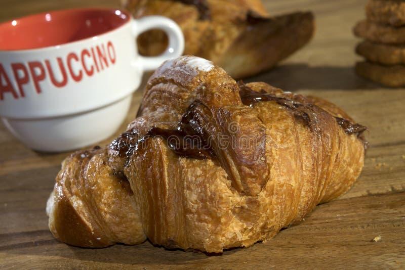 Chocolate croissants stock photo. Image of cappuccino 46017004