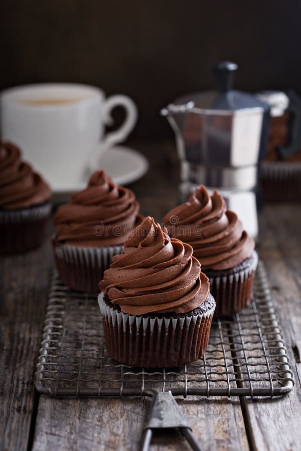 Chocolate Cupcakes with Whipped Ganache Stock Image Image of