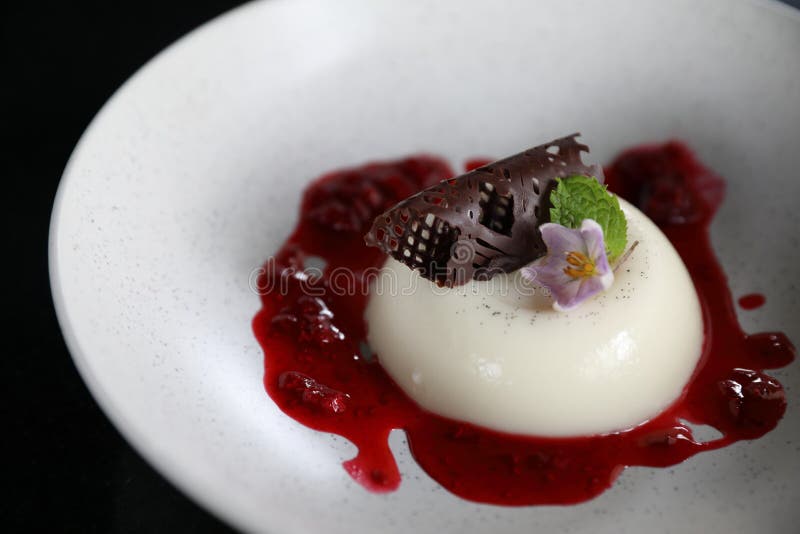 Chocolate Dessert Cake with Berry Sauce and Almond with Decorated Stock