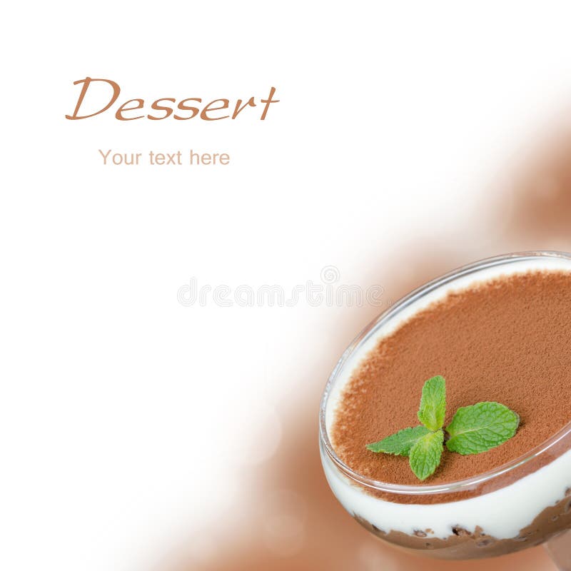 Chocolate dessert with cream and bokeh