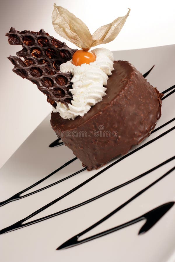 Chocolate Dessert with Cream and Exotic Fruit Stock Photo Image of