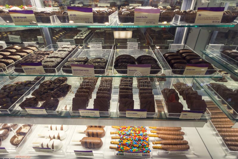 Chocolate dessert in a display cabinet royalty free stock photo Chocolate dessert in a display cabinet royalty free stock photo