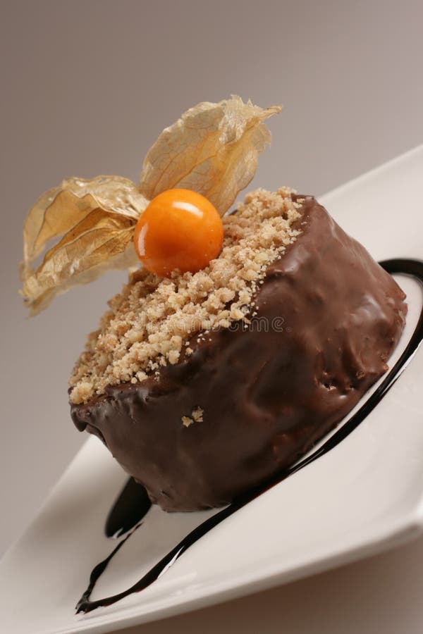 Chocolate Dessert with Cream and Exotic Fruit Stock Photo Image of