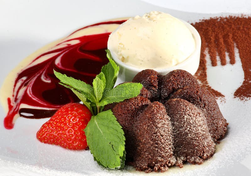 Delicious chocolate dessert with ice cream