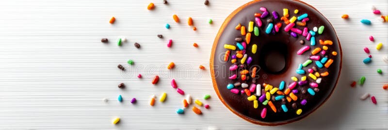 Chocolate Donut With Colorful Glaze and Sprinkles on a White Background for a Delightful Dessert Indulgence royalty free stock photography