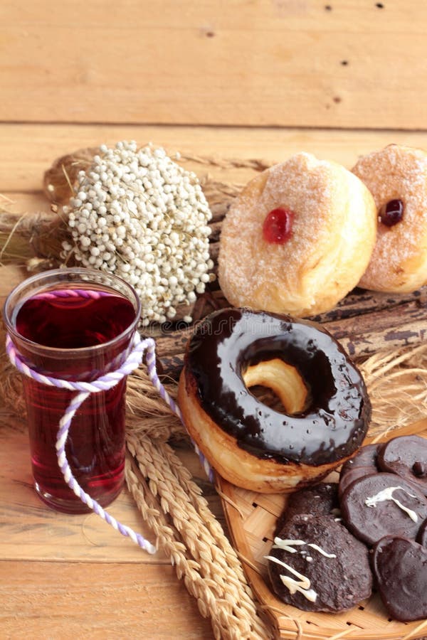 Chocolate Donut And Strawberry Jam Donut Of Delicious Stock Photo