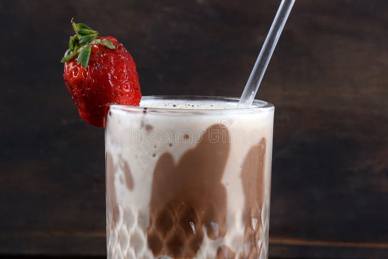 Chocolate Drink with Milk and Alcoholic Amarula with Strawberry Stock