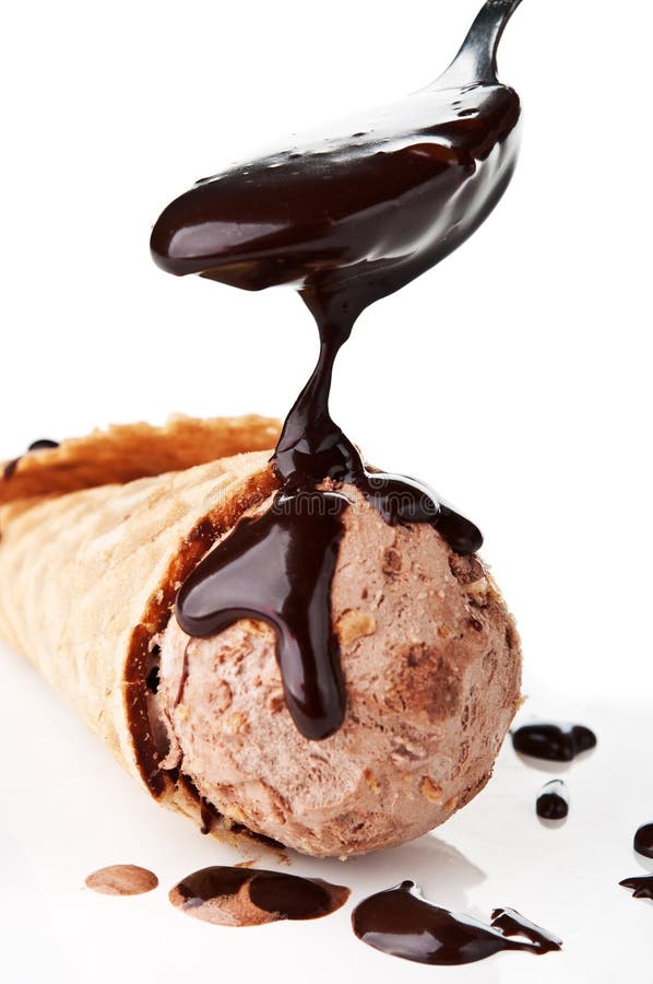 Chocolate drop on ice cream