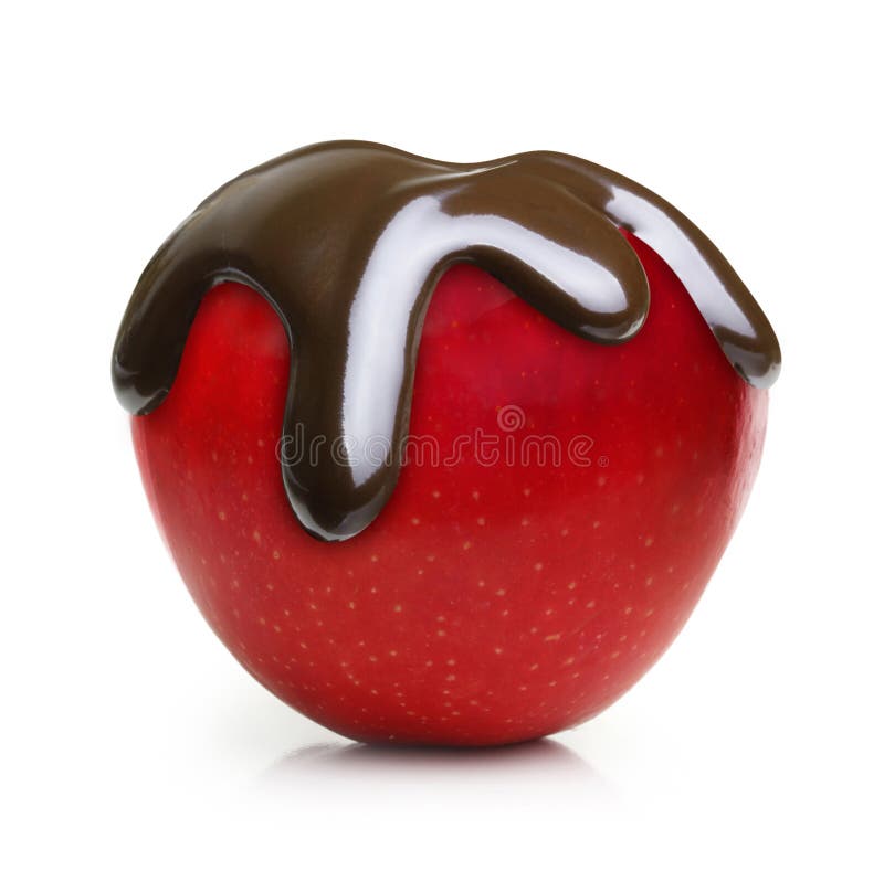 Chocolate drop on red apple fruit royalty free stock photography Chocolate drop on red apple fruit royalty free stock photography