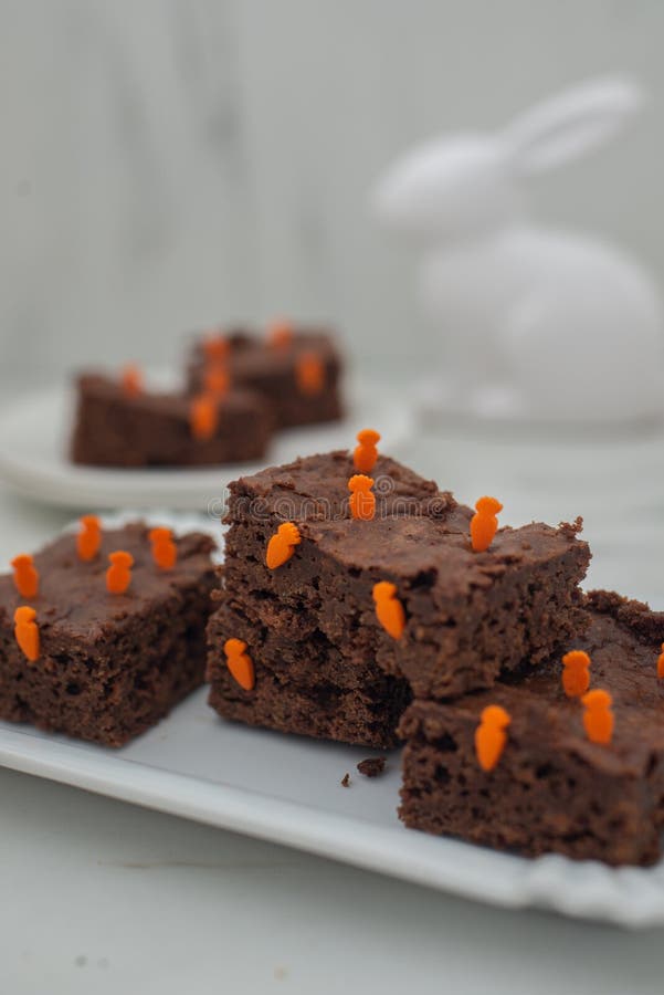 Chocolate Easter Brownies with Sugar Carrots Stock Photo Image of buffet, torte 273735504