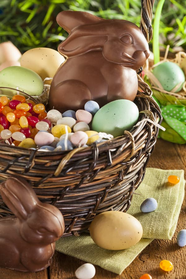 Chocolate Easter Bunny in a Basket Stock Image Image of spring
