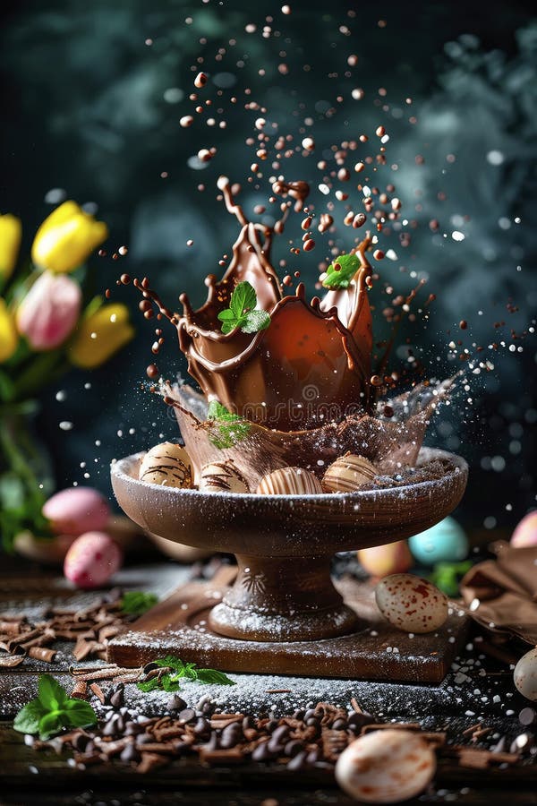 Chocolate easter egg splash. Selective focus. food. Traditional easter desserts stock images, royalty-free photos and pictures