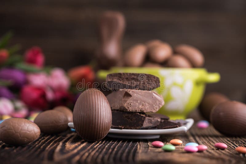 Chocolate Easter Eggs with Raw Chocolate Stock Image Image of