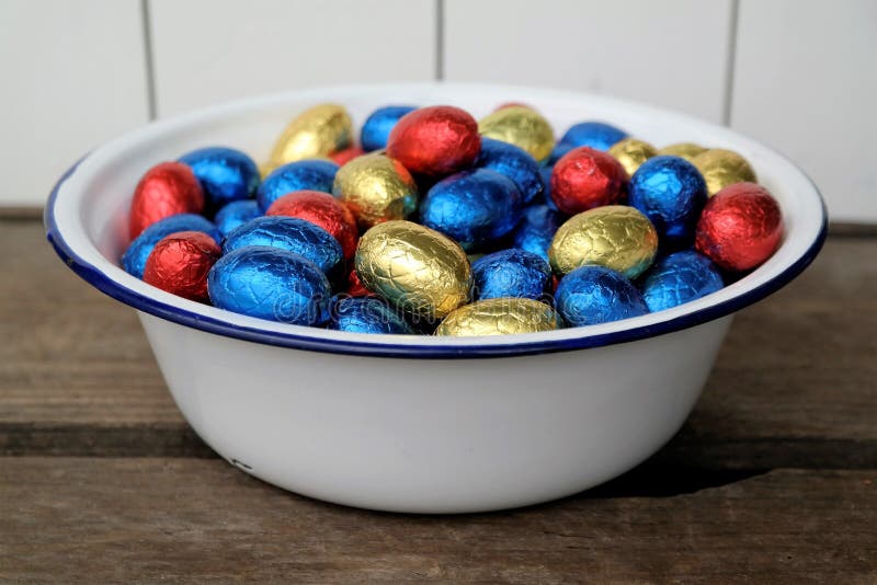 Chocolate Easter Eggs in an Enamel Bowl Stock Photo Image of happy, shiny 90041904