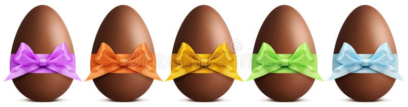 Chocolate easter eggs with ribbon Bow isolated on white background